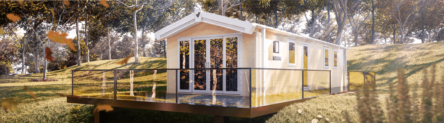 The Willerby Linwood exterior in sandstone surrounded by an open forest.