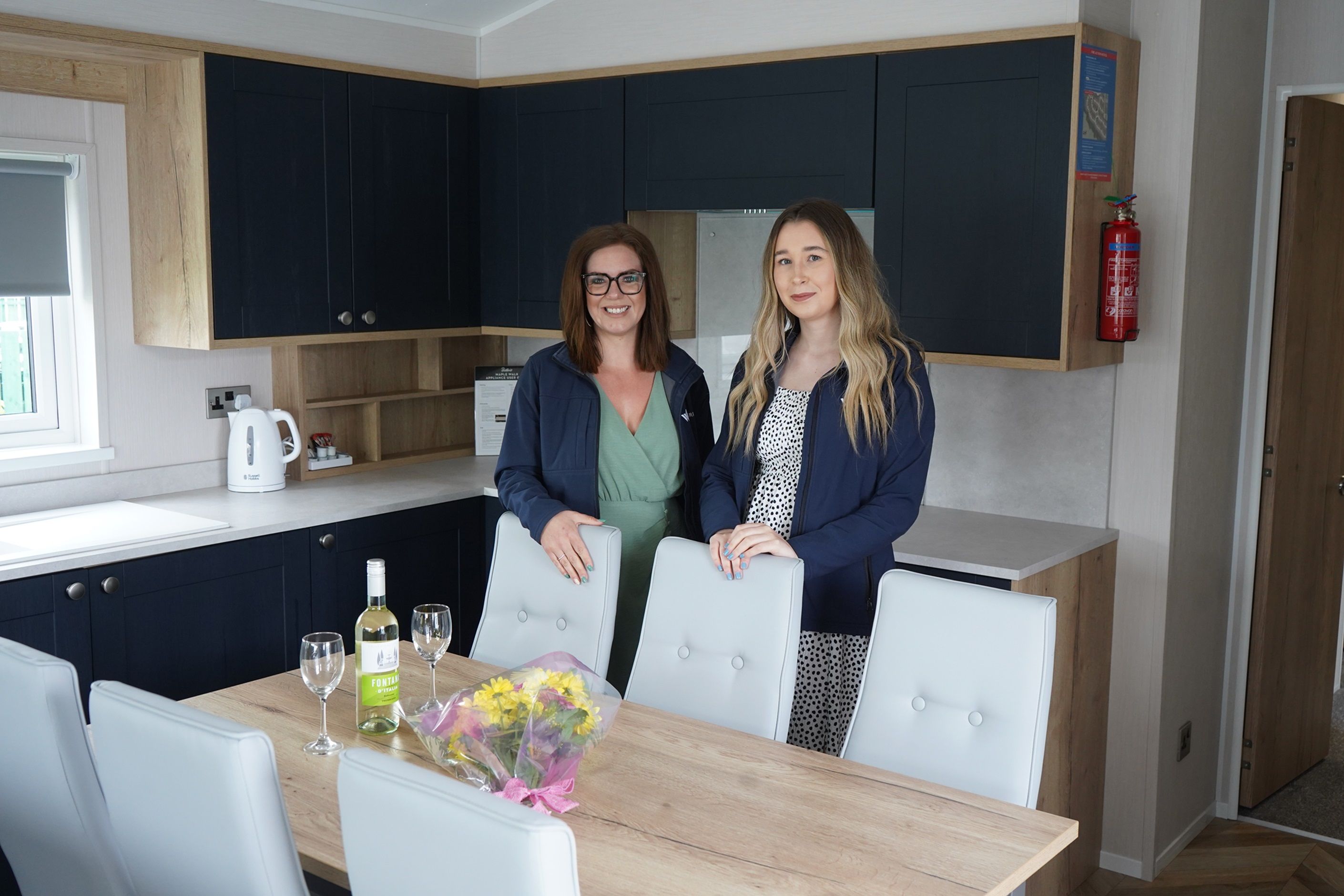 Gemma Pudsey, Willerby’s Business Development Manager, left, and the company’s Junior Product Manager Emillie Ayre in one of the 128 luxury lodges at Maple Walk.