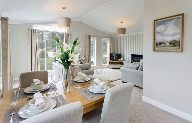 The Kingswood Willerby Bespoke park home dining room and lounge