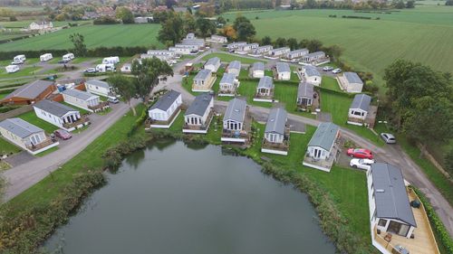 Aerial view of a beautiful lakeside residential park
