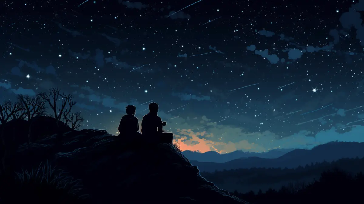 Couple stargazing on a cold, clear winter night